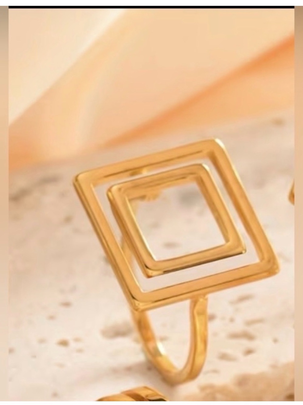 18k Gold plated Double Square Geometric Ring -size 6